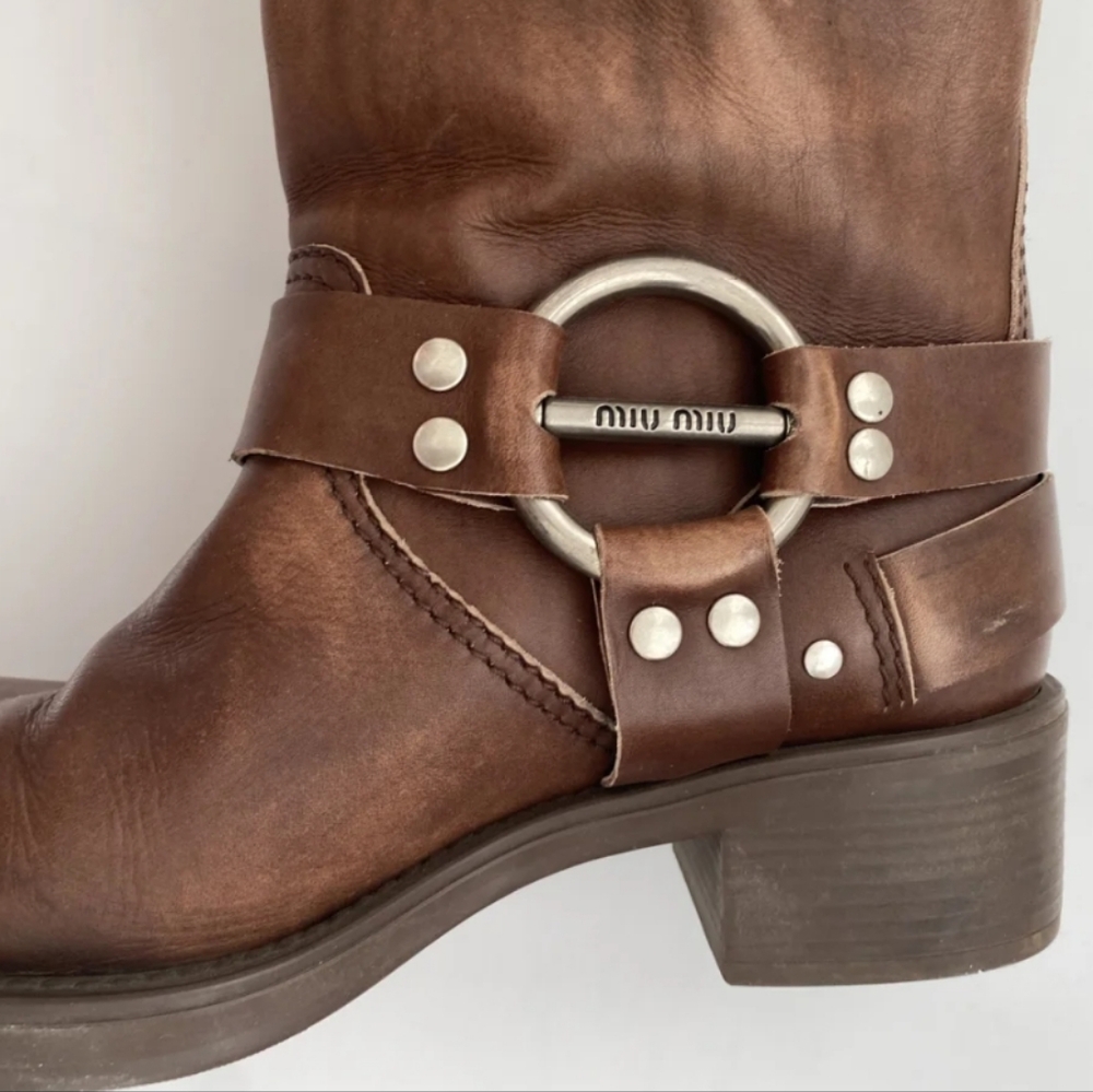 Miu Miu Harness Buckle Boots Brown Leather - Picture 7 of 11